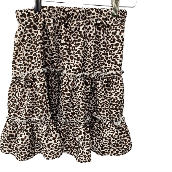 SHEIN ANIMAL PRINT TIERED RUFFLE FLOWY SKATER MINI SKIRT - Picture 9 of 11